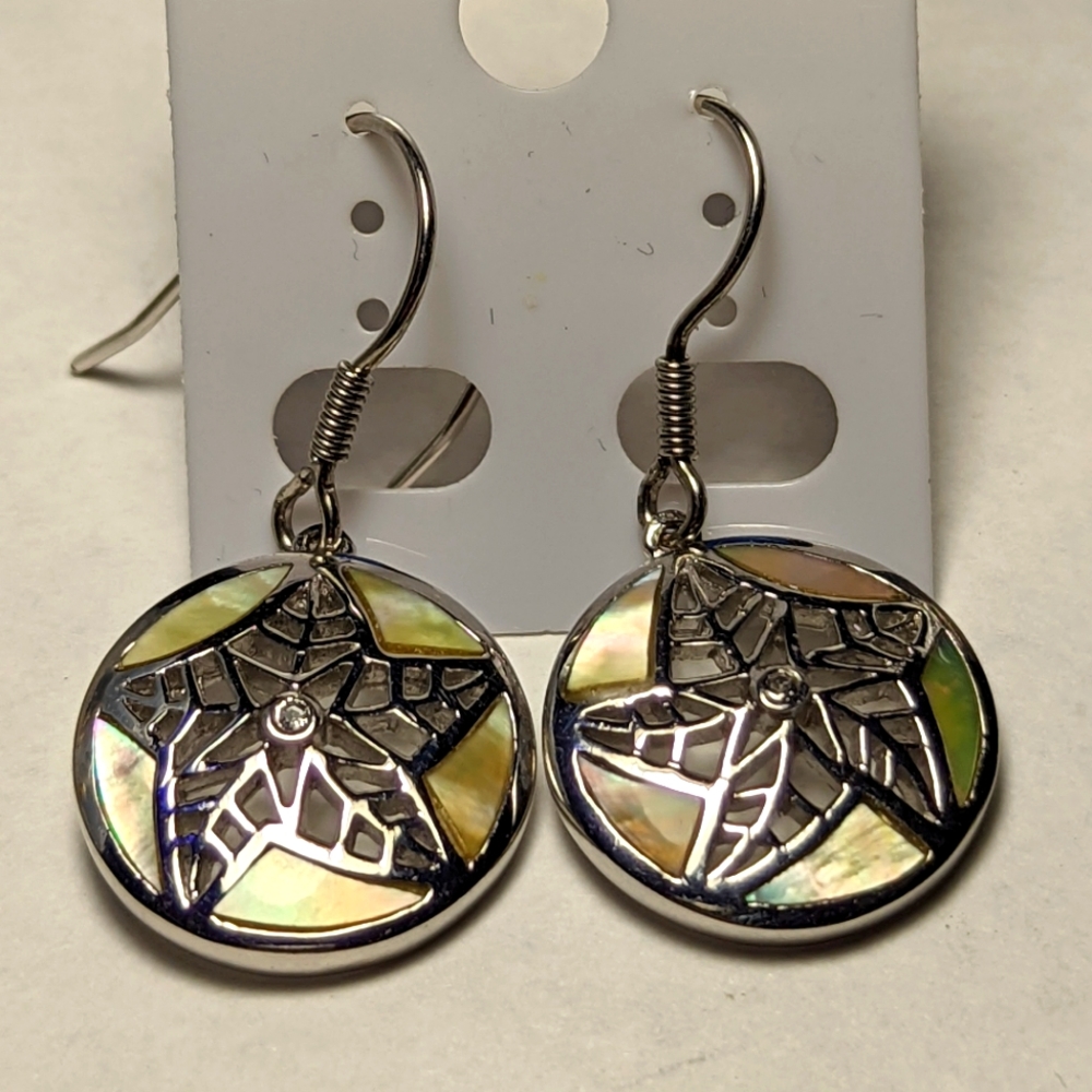 Sterling silver sea stars, mother of pearl white abelone with white topaz